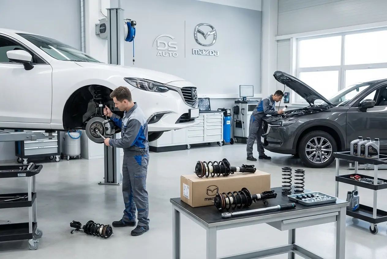 Замена передних и задних стоек амортизаторов Mazda в автосервисе DS Auto в Жуковском

